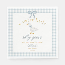 Liten dum gås band baby shower blå gingham  pappersservett