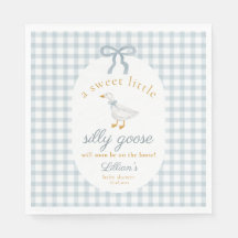 Liten dum gås band baby shower blå gingham