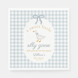 Liten dum gås band baby shower blå gingham  pappersservett