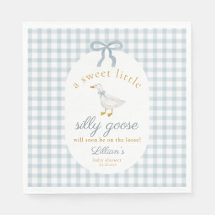 Liten dum gås band baby shower blå gingham pappersservett