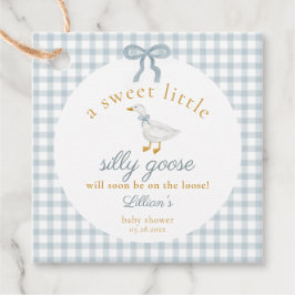 Liten dum gås Blå Gingham Baby Shower-märken Gåvor Etiketter