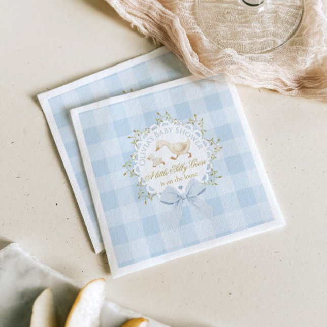 Liten dum gås Blå Gingham Baby Shower Pappersservett (Skapare uppladdad)