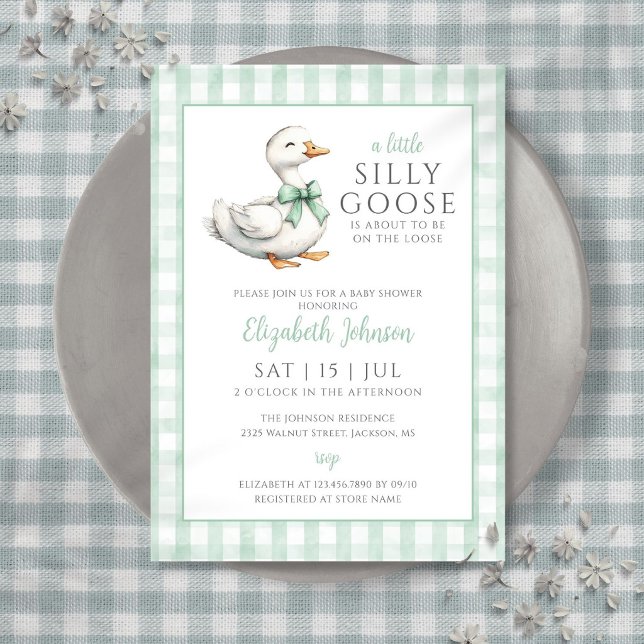 Liten dum gås Könsneutrala baby shower  Inbjudningar (Little Silly Goose Gender Neutral Baby Shower Invitation)