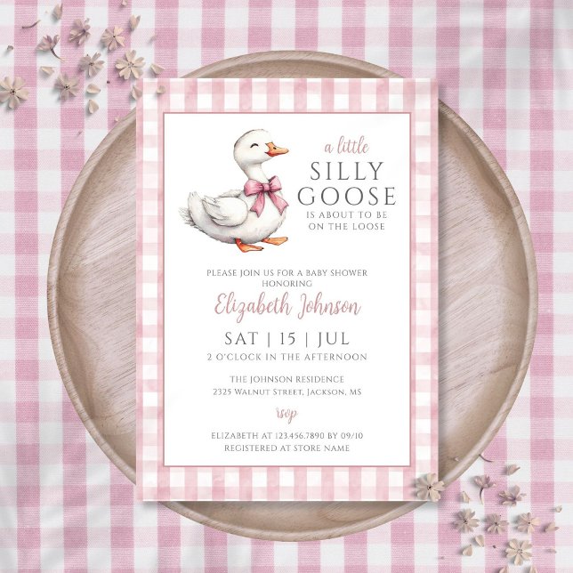 Liten dum gås Pink flicka bebisfest  Inbjudningar (Little Silly Goose Pink Girl Baby Shower Invitation)