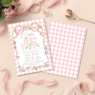 Liten dum gås randig rosa blommig baby shower inbjudningar