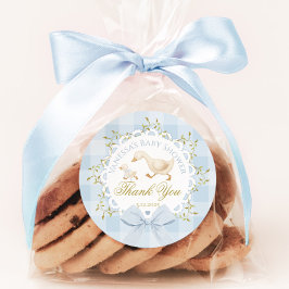 Liten dum liten gås Blå baby shower tack Runt Klistermärke