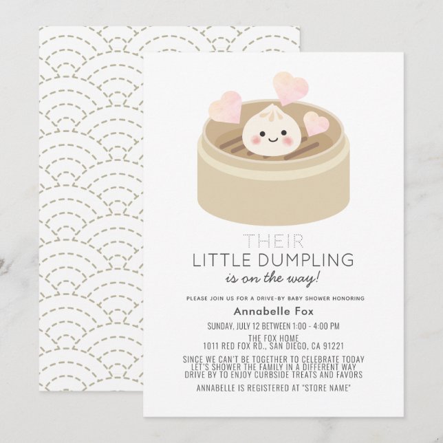 Liten Dumpling Drive by Baby Shower Inbjudningar (Fram/baksida)