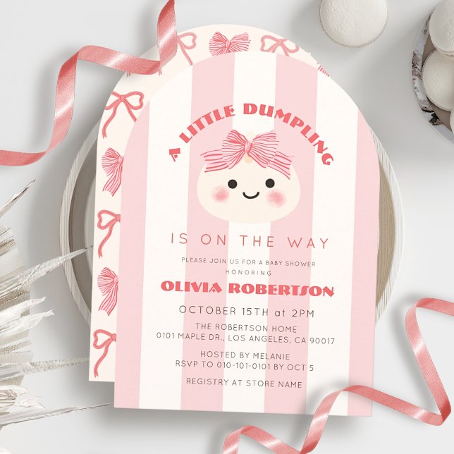 Liten Dumpling Rosa Randiga Flicka Bebis Shower Inbjudningar (Skapare uppladdad)