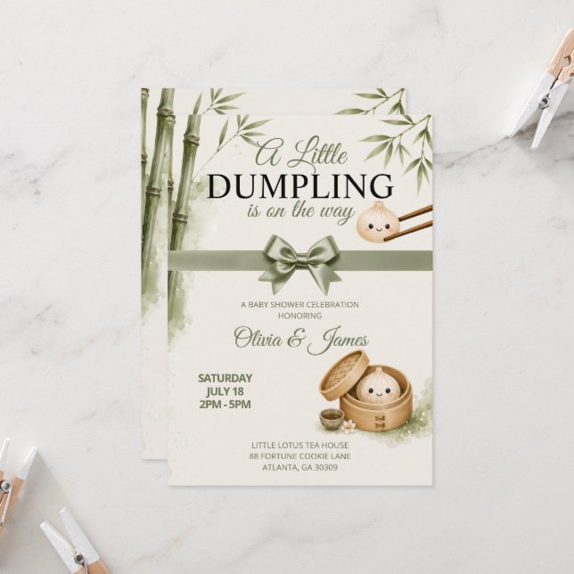 Liten Dumplings Baby Shower Inbjudan  (Fram/Back In Situ)