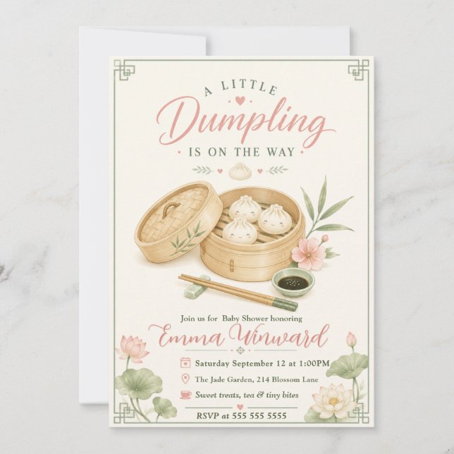 Liten Dumplings Baby Shower Inbjudningar (Framsida)
