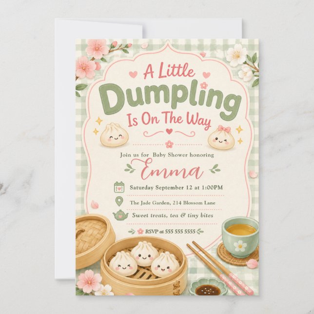 Liten Dumplings Baby Shower Inbjudningar (Framsida)