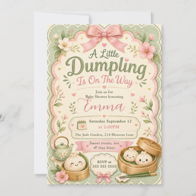 Liten Dumplings Baby Shower Inbjudningar (Framsida)