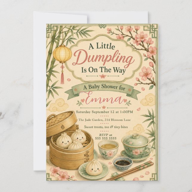 Liten Dumplings Baby Shower Inbjudningar (Framsida)