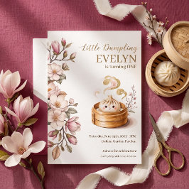 Liten Dumplings Magnolia Blommande Flicka 1-årsdag Inbjudningar