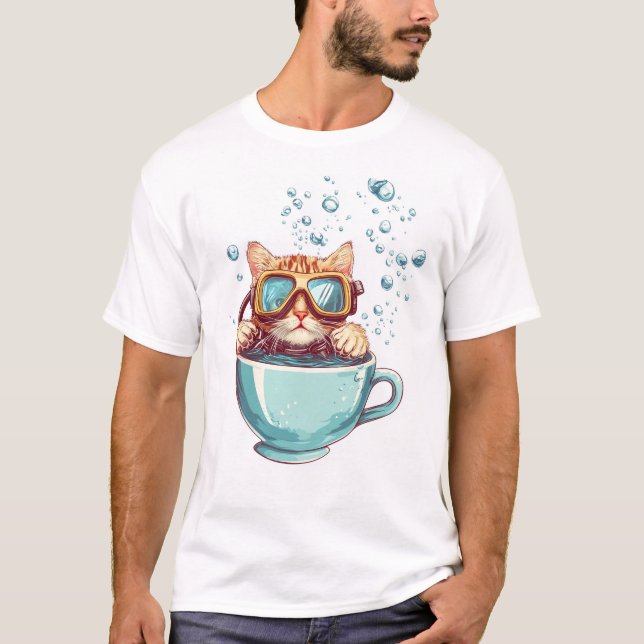 Liten Dykarkatt � Rolig Scuba Kitty Teälskare T Shirt (Framsida)