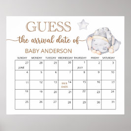 Liten elefant gissar terminsdatum kalender poster