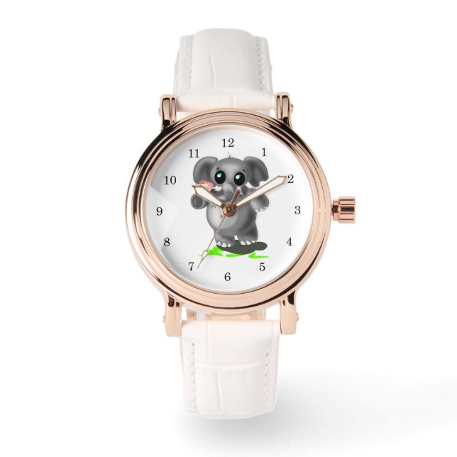 Liten elefant med blomklocka present armbandsur (Framsida)