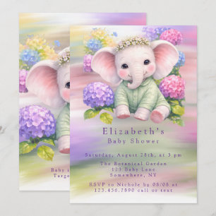 Liten Elefant med Hydrangeor - Bebisens Första Ste Inbjudningar