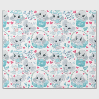 Liten Elefantpojke Söt Blå Bebis Babyshower Dop Presentpapper