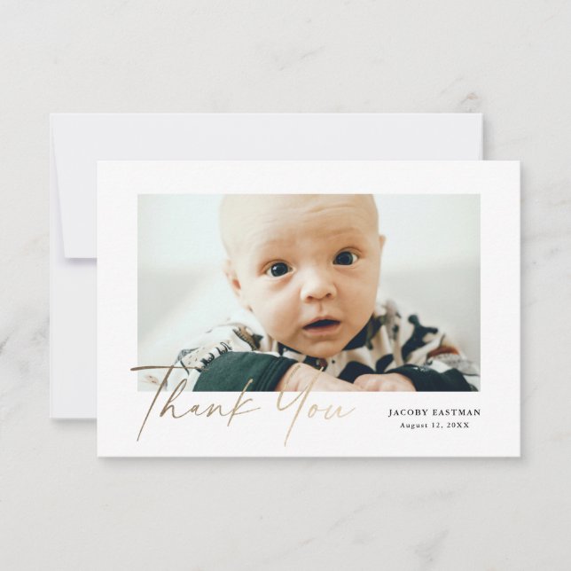 Liten Elegant Guldmanus Baby Foto Tack Kort (Framsida)