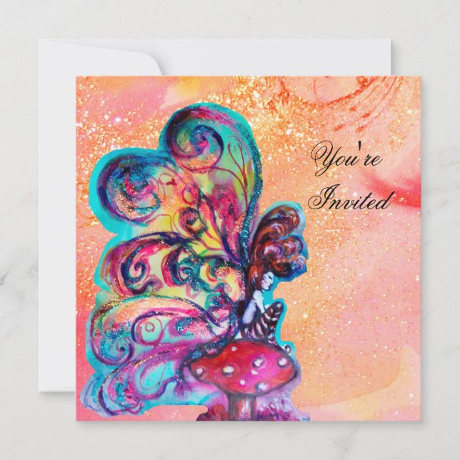 Liten ELF av svampar ,rosa gul gnista guld Inbjudningar (Framsida)