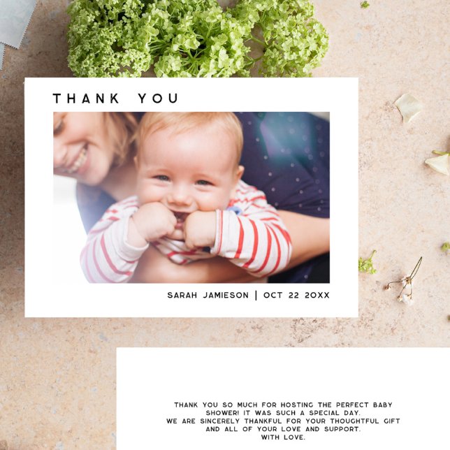 Liten, enkel, modern Anpassningsbar - foto babyska Tack Kort (Sleek Simple Modern Custom Photo Baby Shower Thank You Card)