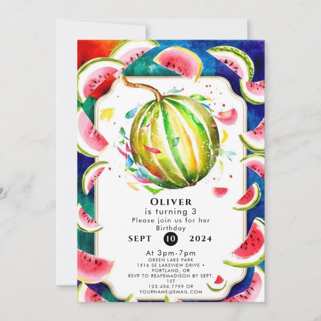 Liten enkel Watermelon Birthday Inbjudningar (Framsida)