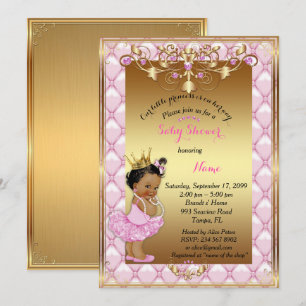 Liten etnisk prinsessa, Baby Shower-inbjudan, guld Inbjudningar