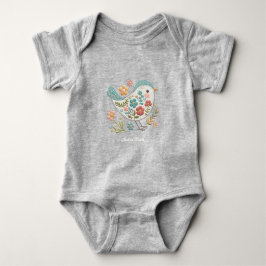Liten Fågel Blå Rosa Blommor Baby Body T Shirt