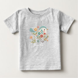 Liten fågel blå rosa blommor baby t-shirt