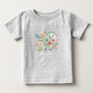 Liten fågel blå rosa blommor Baby T-Shirt