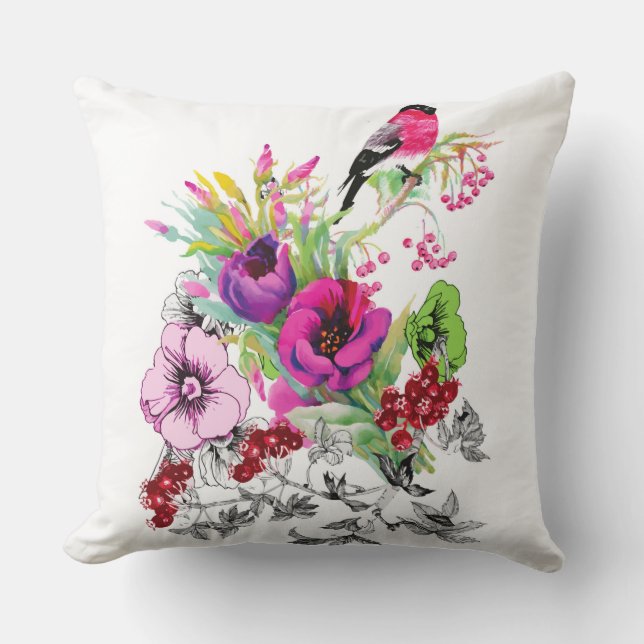 Liten fågel bland blommor Anpassningsbar Bakgrund  Kudde (Framsida)