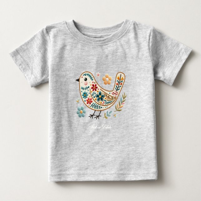 Liten Fågel Blommig Baby T-Shirt (Framsida)