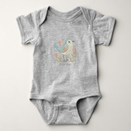 Liten Fågel Blommig Brodyr Grön Bebis Bodysuit T Shirt