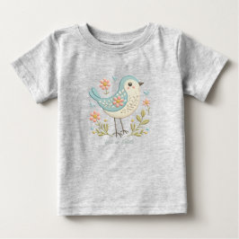 Liten Fågel Blommig Grön Baby T-Shirt