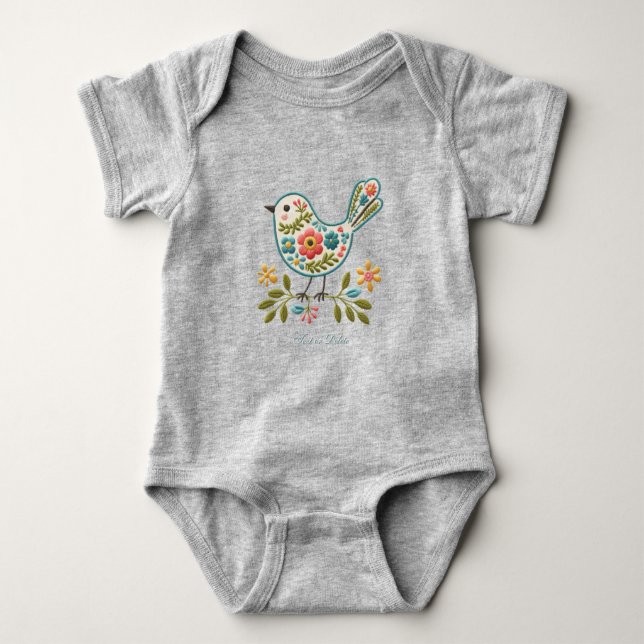 Liten fågel Blommig grön blad Baby-bodysuit T Shirt (Framsida)