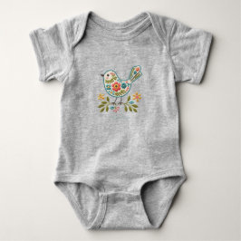 Liten Fågel Blommig Gröna Blad Baby Kroppsoverall T Shirt