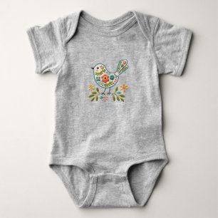 Liten Fågel Blommig Gröna Blad Baby Kroppsoverall T Shirt