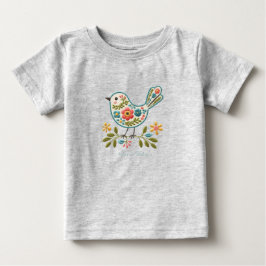 Liten Fågel Blommig Gröna Blad Baby T-Shirt