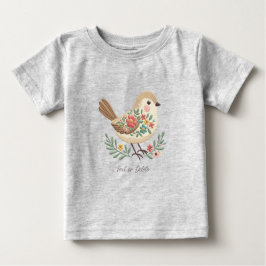 Liten Fågel Blommig Guld Baby T-Shirt