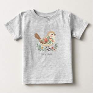 Liten Fågel Blommig Guld Baby T-Shirt