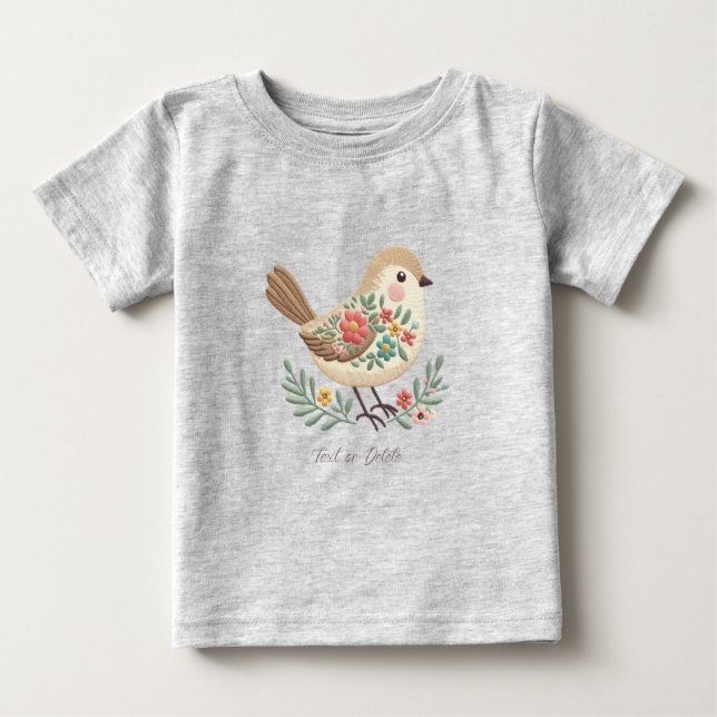 Liten Fågel Blommig Guld Baby T-Shirt (Framsida)