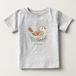 Liten Fågel Blommig Guld Bebis T-Shirt