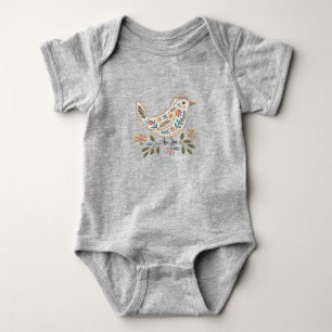 Liten Fågel Färgrik Blommig Baby Body T Shirt