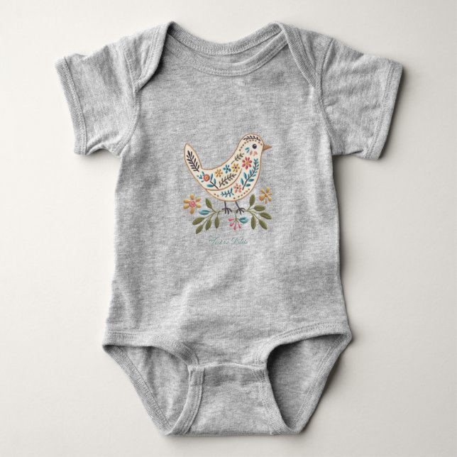 Liten Fågel Färgrik Blommig Baby Body T Shirt (Framsida)