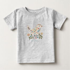 Liten Fågel Färgrik Blommig Baby T-Shirt