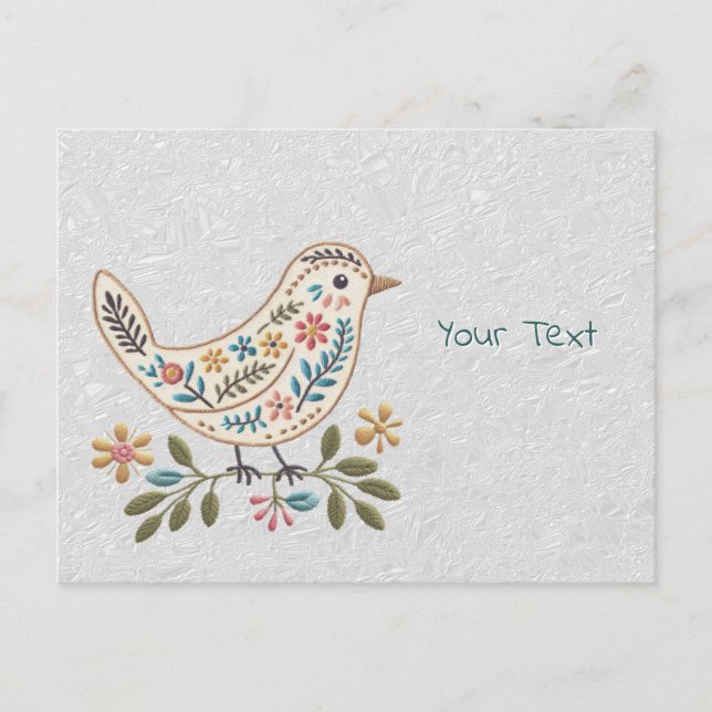 Liten Fågel Färgrik Blommig Vykort (Framsida)