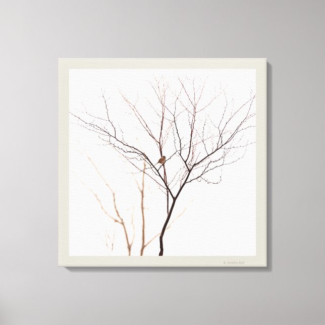 Liten fågel i Träd Grenar av minimalistisk natur Canvastryck (Framsida)