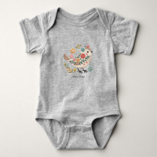 Liten fågel lämnar blommor rosa baby body t shirt