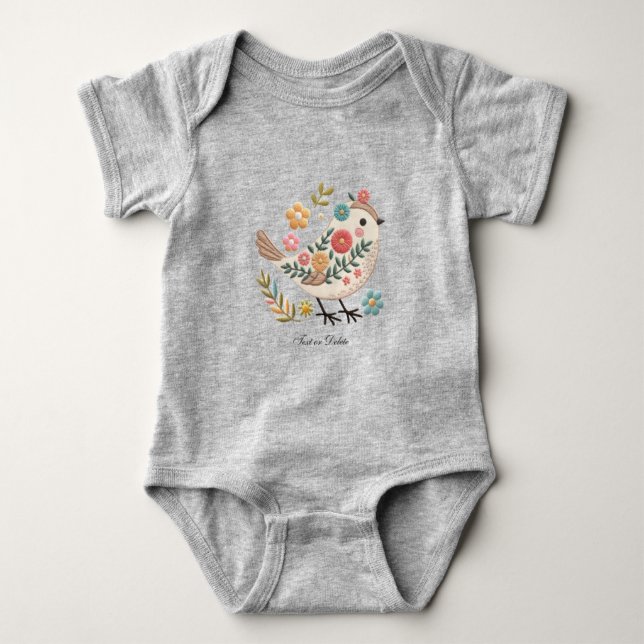 Liten fågel lämnar blommor Rosa Baby Body T Shirt (Framsida)